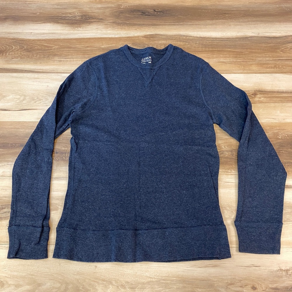 J.Crew Thermal Shirt Mens M Long Sleeve V-Stitch Cotton Navy Blue HO10 Casual